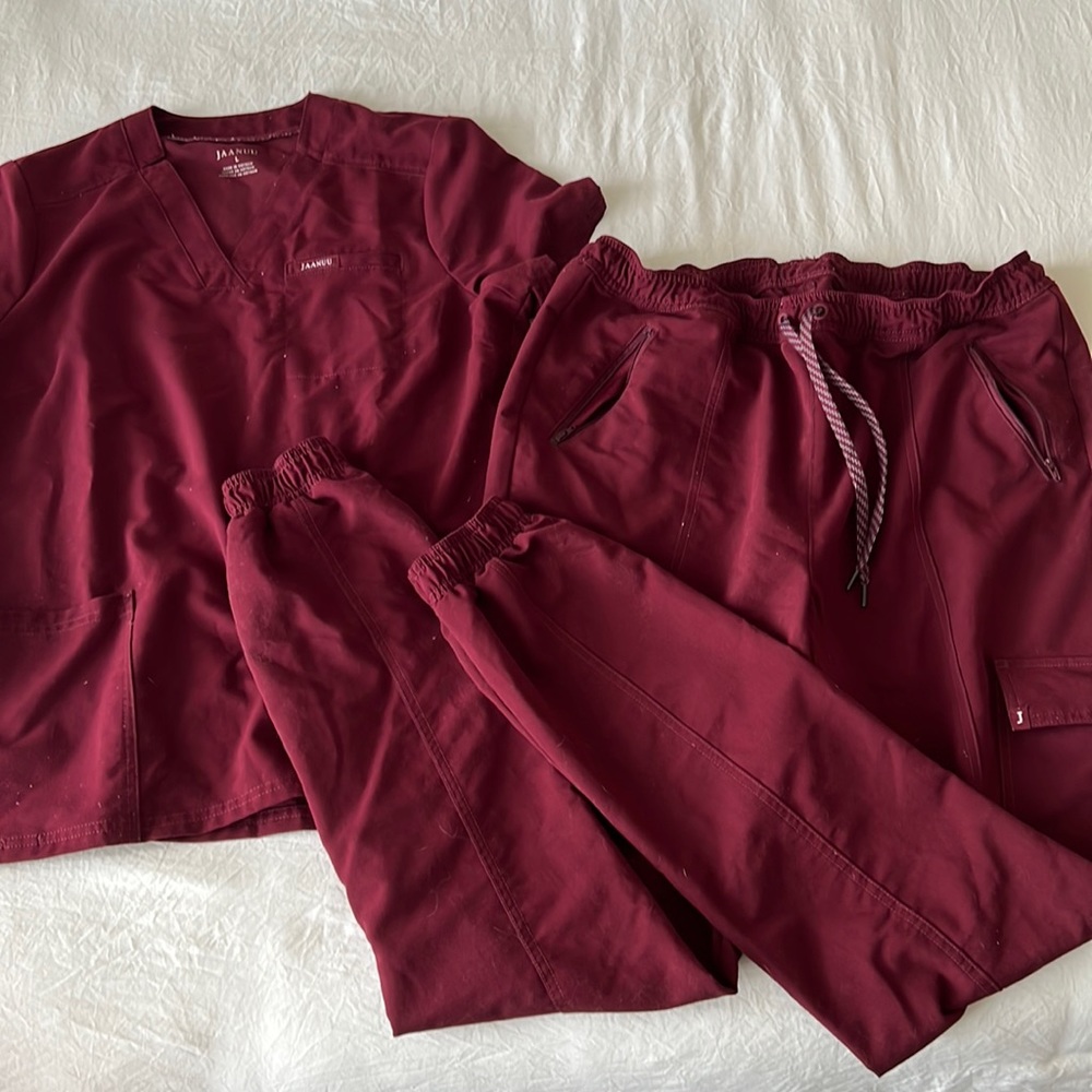 Jaanuu maroon women’s jogger scrub set large tall pants large top